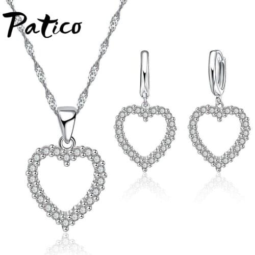 Cubic Zirconia Romantic Aesthetic Heart-Shaped Wedding Jewelry Suit Girl Party Gift 925 Sterling Silver For Women
