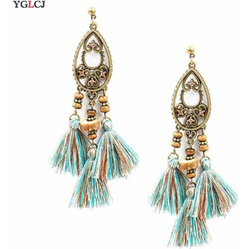 2020New WomenS Long Tassel Earrings Bohemian Fashion Retro WomenS Earrings With Drop-Shaped Earrings WomenS Charm