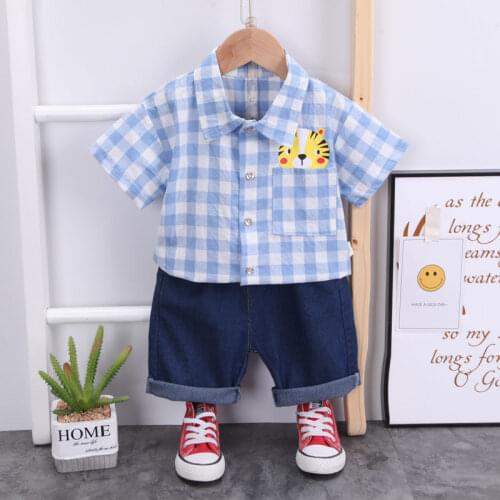 2021 Summer Children Fashion Clothing Baby Boys Girls Plaid Lapel T Shirt Shorts 2Pcs/sets Kids Infant Cloth Toddler Tracksuit