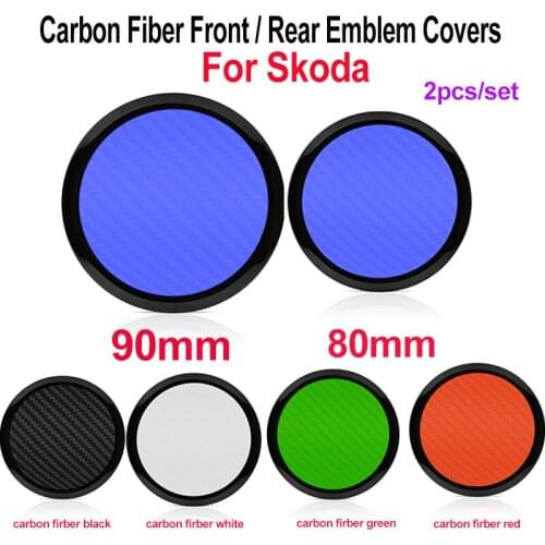 2pcs 90mm 80mm Carbon Fiber ABS Car Front Hood Emblem Rear Cover For Octavida Bora Jetta Fabia Black/Green/Blue/White/Red