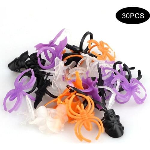30pcs Mini Luminous Horror Skeleton Bat Spider Rings Halloween Fancy Masquerade Party Bars Mask Costume Parts For Men Women Kids