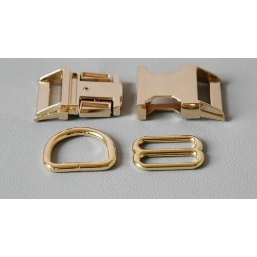 50 Suit Gold (Metal Buckle+8 Buckle+D Ring/Set) DIY Dog Collar Straps Bags Belts Accessories Adjuster Slider for(25mm)