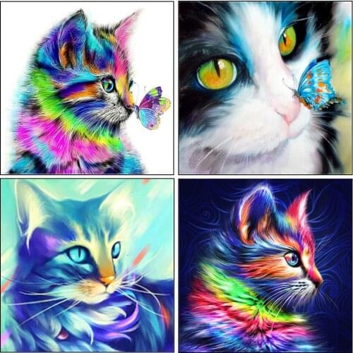 5D DIY full square/round diamond painting "full color cat" diamond embroidery cross stitch rhinestone mosaic picture decoration