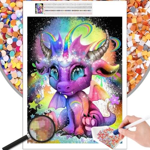 Diamond Painting Cartoon Colorful Dragon Animal 5D DIY Square Round Embroidery Hand Mosaic Kit Photo Mural Decoration
