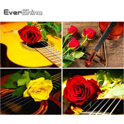 EverShine Diamond Painting Landscape Cross Stitch Kits 5D Diamond Embroidery Rose Handicraft Hot Sale Guitar Handmade Hobby