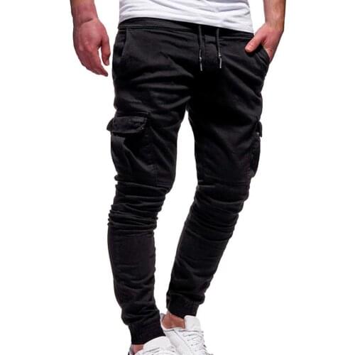 Men Cargo Pants Solid Color Drawstring Tactical Pants Casual Elastic Waist Loose Multi Pockets Sweatpants Plus Size 3XL