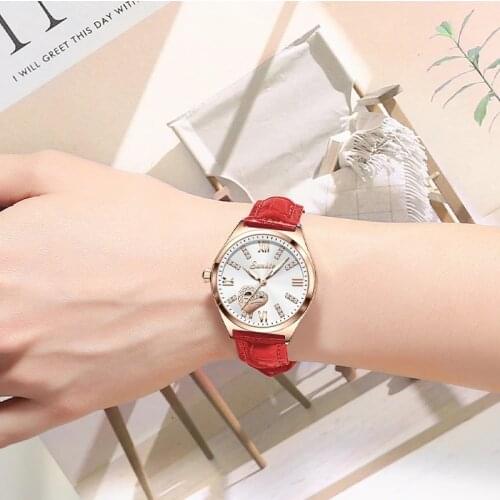 SUNKTA New Fashion Women Watches 2021 Top Brand Luxury Ladies Quartz Leather Strap Wrist Watches Female Gold Clock with Gift Box