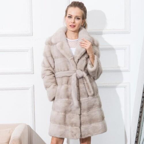 CNEGOVIK NEW FASHIOH women mink coat real mink coat suit collar with a belt