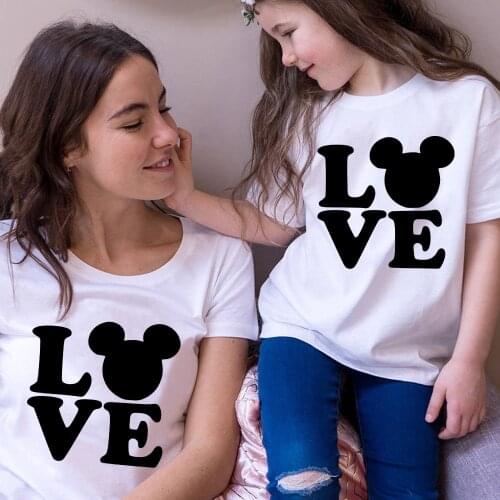 Famliy Look LOVE Mickey Mouse Head Tshirt Aesthetic Ulzzang T shirt Women Tees Short Sleeve Children Tops Drop Ship