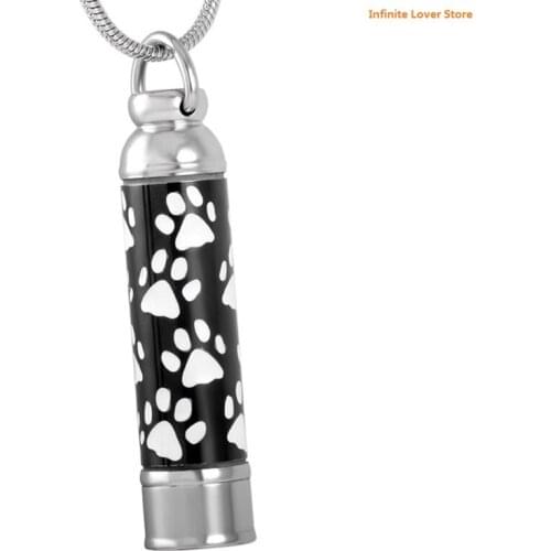 IJD8376 White Paw Print Cylinder Keepsake Pendant Hold Dog/Cat Ashes After Cremation-Wholesale Pet Ashes Jewelry