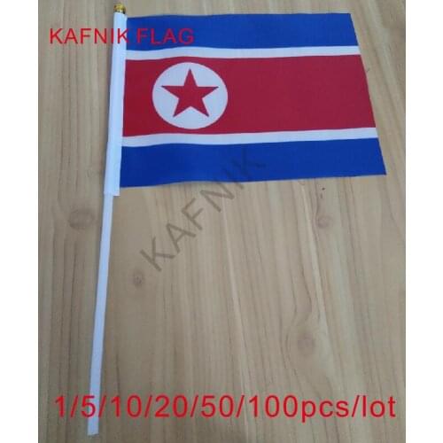 KAFNIK ,10/20/50/100pcs the Small North Korea flag 14*21CM North Korea Flag the hand national flag with Pole Handing flag
