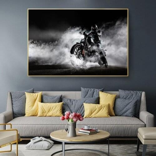 ART Cool Motorcycle Pictures Canvas Painting Black And White Posters And Prints Wall Art For Living Room Decoration