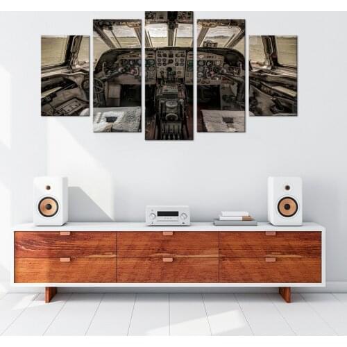 Wall Art Airplane Cockpit Old Picture Digital Painting Home Decor 5 Pieces Aircraft Control Board Canvas Prints