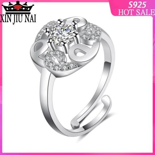 Sterling silver rings six-claw mosaic single-drill flower shape movable opening adjustable womens ring natural stone jewelry