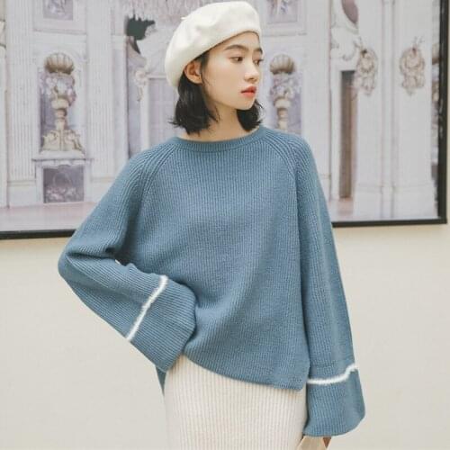 Korean Autumn Winter Pullover Clothes Girl Loose Sweet Knitted Sweater Women Long Sleeve Round Collar Casual Fashion Tops H9391