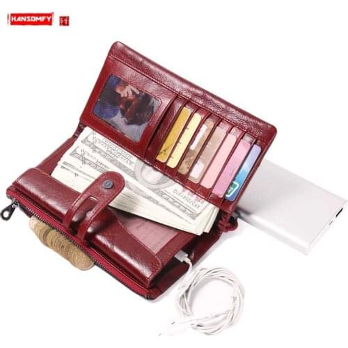Multifunctional Leather Women Wallet Clutch Bag Female Long Card Holder Wallets Fashion Buckle with Wrist Strap Genuine Leather