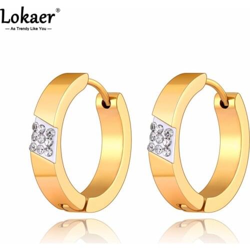 Lokaer Original Design 316L Stainless Steel Rhinestone Hoop Earrings Bohemia Geometry Circle Earrings Jewelry For Women E21080