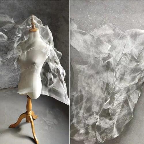 Metal Mesh Fabric Silver Steel Wire Mesh Arbitrary Fold DIY Crafts Cake Background Decor Props Original Clothes Designer Fabric