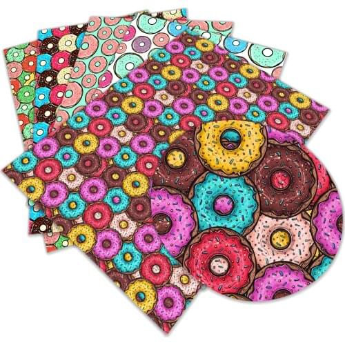Sweet Doughnuts Printed Faux Leather A4 22x30cm for Cloth DIY Decoration Crafts L209