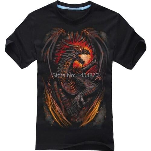 Cool 3D Fire Dragon Rock Brand men shirt High Quality items fitness 100%Cotton black