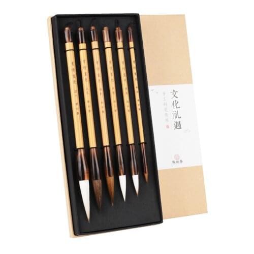 Chinese Calligraphy Pen Set High Grade 6pcs Weasel Hair Brush Pen Chinese Regular Script Brush Pen Set Tinta China Caligrafia