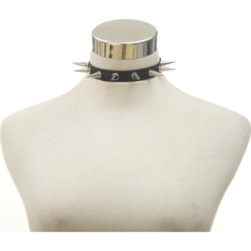Black Spike Choker Necklace Rivet Stud Punk Rock Faux Leather Goth Collar Women Chocker Girls Harajuku Costume Gothic Jewelry