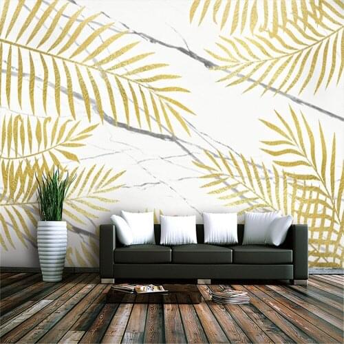 Custom Mural Wallpaper Golden Coconut Tree Leaf Marble Texture Background Wall Painting