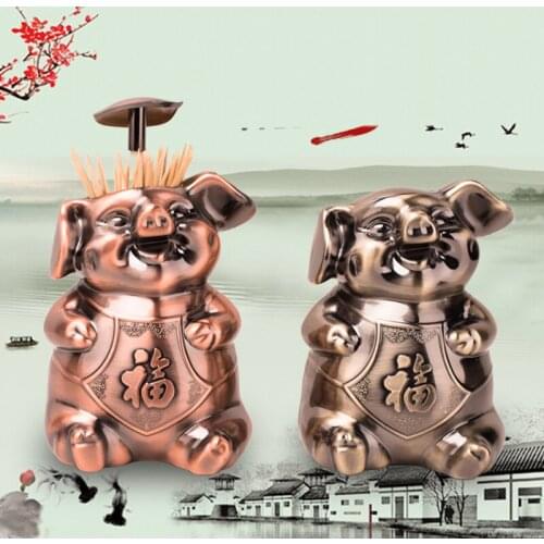 Lovely pig metal toothpick box Creative home automatic toothpick holder