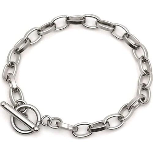 Fashion OT word buckle flat O word titanium steel stainless steel bracelet chain hip hop men and women jewelry hot sale
