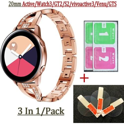 COMLYO Luxury Wrist Strap For Samsung Galaxy Active Band Metal Crystal Watch Wristband for galaxy watch active Protective Film