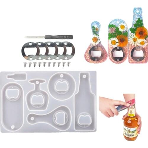 Bottle Opener Keychain Silicone Mold Bottle Opener Keychain Pendant Resin Mold with Tools for DIY Keychain Art Decoration Crafts