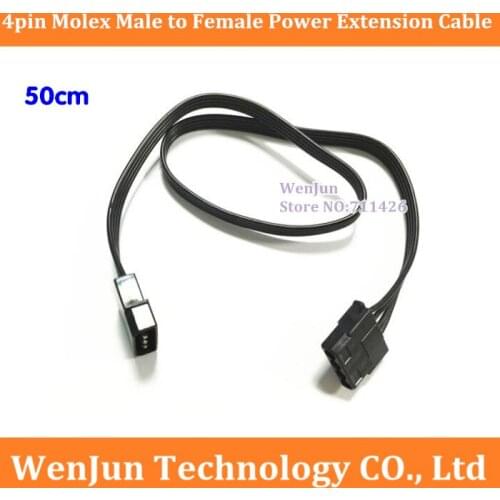 Top Sell 4Pin IDE Molex Male to Female M/F Power Supply EXTENSION Cable Cord 50CM Ribbon Cable black High Quality
