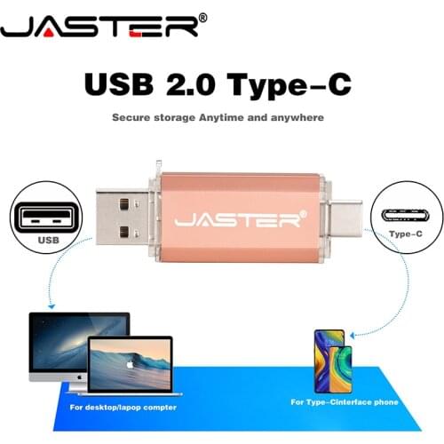 JASTER OTG 2.0 USB Flash Drive Type C 64GB 32GB 16GB 8GB 4GB USB Stick 2 in 1 High Speed Pendrive Suitable for Computer Phone
