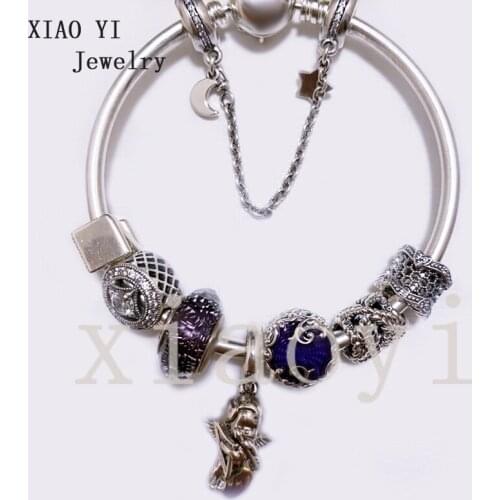 XIAOYI 2020 new 100% s925 Blue wings love archery baby light glass honeycomb hollow star moon safety chain fashion bracelet