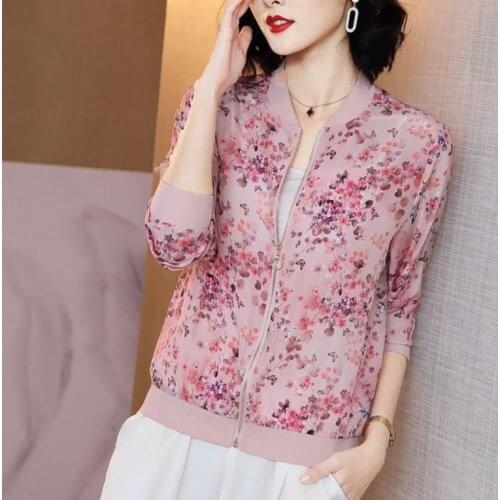 Thin See Through 2021 Spring Summer Women Fashion Three Quarter Sleeve Floral Jacket Cover Ups Casual Lightweight Shirt Coat 5XL