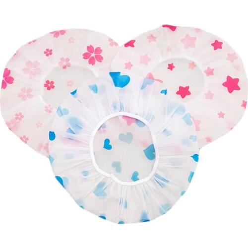 Women Thicken EVA Waterproof Shower Cap Cute Polka Dot Floral Printed Bathroom Bathing Hat Elastic Ruched Hair Salon Head Cover