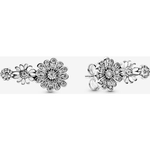 2020 New Pendientes Fashion 925 Sterling Silver Earings Sparkling Daisy Flower Trio Stud Earrings Women Silver 925 Jewelry