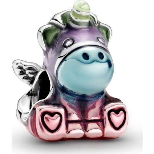 925 Sterling Silver Colourful Rainbow Bruno the Unicorn Charm Beads Fit Original Pandora Bracelets Bangle Women DIY Fine Jewelry