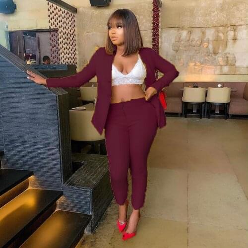 2 PCS Autumn Womens Suit Solid Business Suit Coat+Long Pants Temperament Pure Color Slim Fit Business Female Tracksuit Pantsuit