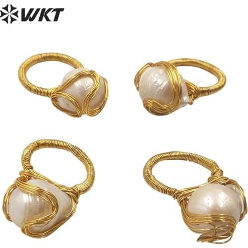 WT-R347 WKT Natural Baroque Ring Wire Wrapped Pearl Ring Irregular Shape Pearl Ring Fashion Women Pearl Ring Jewelry