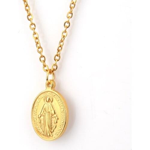 100% Stainless Steel Virgin Mary Necklace For Women Silver Color/Gold Metal Medalla Virgen Maria Cross Choker Medallas Religios