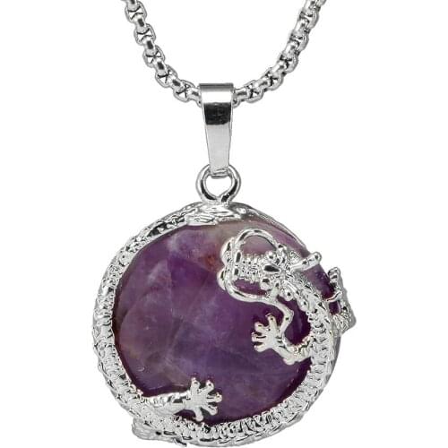 SUNYIK Natural Purple Crystal Half Ball Bead Dragon Reiki Chakra Healing Pendant Fit Necklace