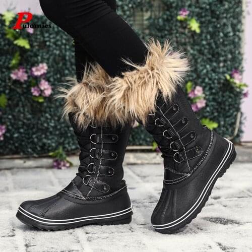 Snow Boots Women Winter Plush Warm Shoes High Quality Knee boots Waterproof Hairy Side Shoes For Women