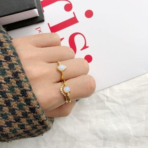 1PC Authentic S925 Sterling Silver Jewelry cz zircon arch bar /White Opal Rings set adjust TLJ1064