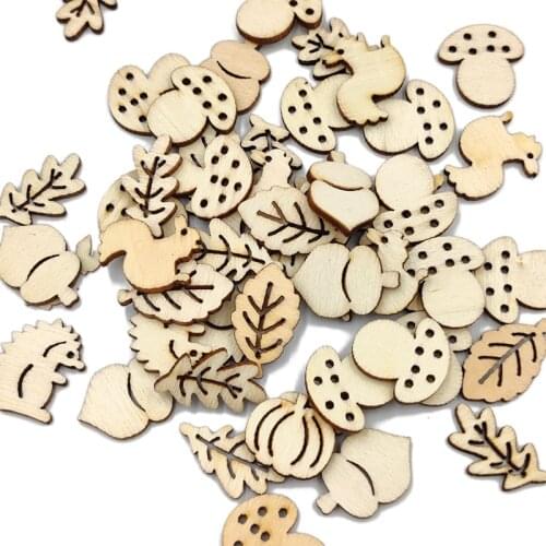 20PCS Wooden Cartoon Pieces Wood Animal Mushroom Leaf Embellishments for DIY Art Craft Decoration