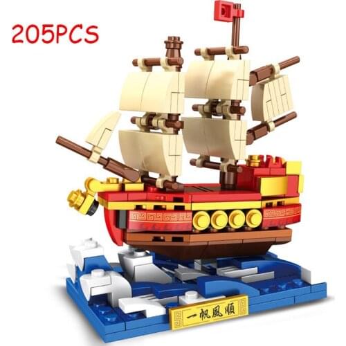 205Pcs Chinese Traditional Culture Ship Smooth sailing Building Blocks Creator Boat Model Building Kit Action Toys For Children