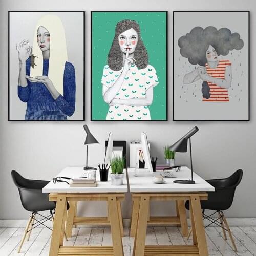 Abstract Vintage Girl Funny Girl Wall Art Canvas Painting Nordic Posters and Prints Wall Pictures for Living Room Home Decor