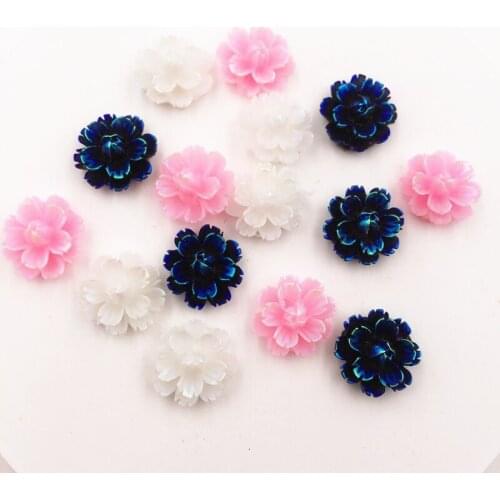 Shiny 80PCS AB Resin 12mm 3D Flower Flatback Stone Scrapbook DIY Wedding Applique Ornament Crafts SG46