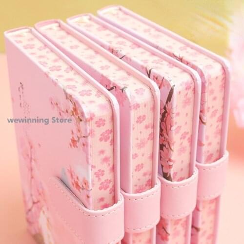 32K/64K Sakura Cherry Blossoms Magnetic Buckle Notebook Gird Line Blank Dairy Book Kawaii Journal Agenda Stationery Kawaii
