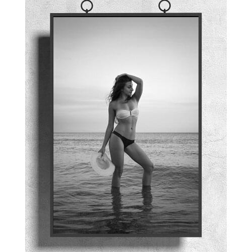R0331 Black and White Evening Beach Swimsuit Sexy Beautiful Girl Model Wall Sticker Silk Poster Art Home Decoration